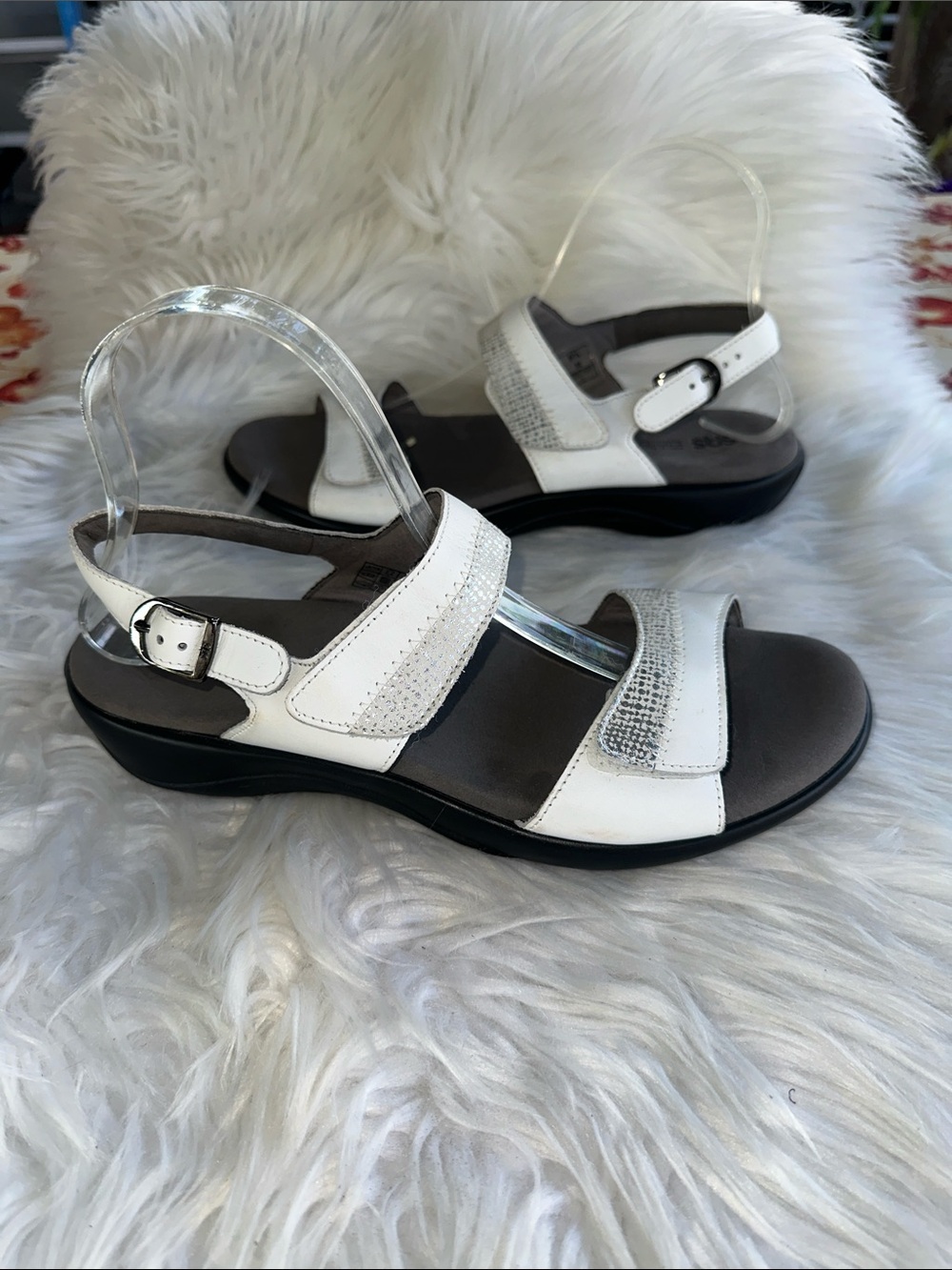 SAS Nudu White Women's Adjustable Leather Sandal